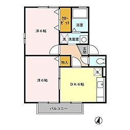 ヴィラ豊府 2DKの間取図画像