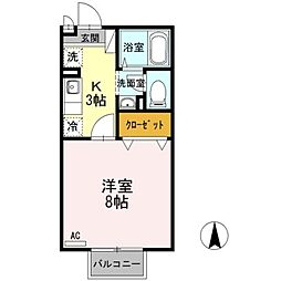コーポラス羽屋A 1Kの間取図画像