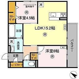 DーROOM羽屋 2LDKの間取図画像