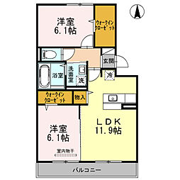 ラ・ブランリュウ伯楽1 2LDKの間取図画像