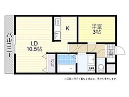 カーサ小池原 1LDKの間取図画像