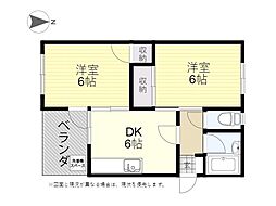 ル・モンド大分2 2DKの間取図画像