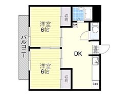 オーエスアパート 2DKの間取図画像