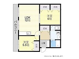 コーポ市原 2LDKの間取図画像