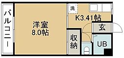 ビューハイム中央 1Kの間取図画像