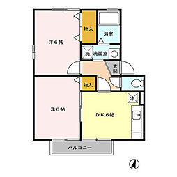 ヴィラ豊府 2DKの間取図画像