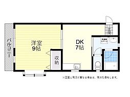 アルファー中島 1DKの間取図画像