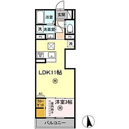 グランリュクス上野丘東 1LDKの間取図画像
