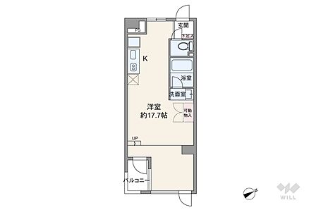 間取りは専有面積36.53平米の1R。バルコニー面積は2.33平米です。