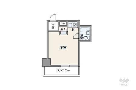 間取りは専有面積17.1平米の1R。バルコニー面積は3.78平米です。