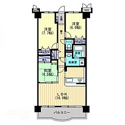 サントノーレ高松中央弐番館 3LDKの間取図画像