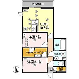 TORISIA大池 2LDKの間取図画像
