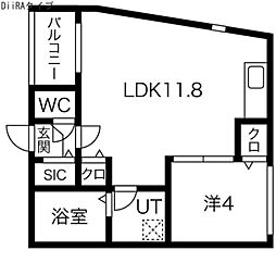 バンブーハウス平安通 1LDKの間取図画像
