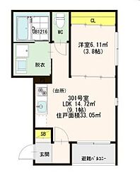 ハーモニーテラスラファータ名駅 1LDKの間取図画像
