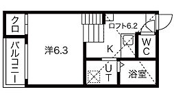 アーバングレイス2 1Kの間取図画像