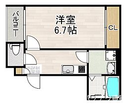 プルミエール角割町 1Kの間取図画像