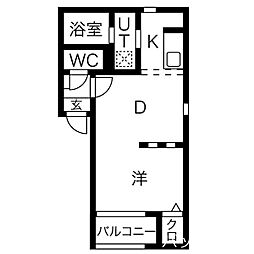 グランコンフォール米野1 1DKの間取図画像