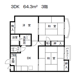 重田マンション 3DKの間取図画像