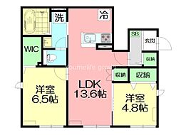 エクセル三川公園B 2LDKの間取図画像