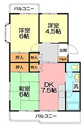 水引・カワイマンション 3DKの間取図画像