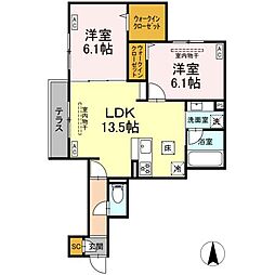 ブリューエン河原口 2LDKの間取図画像