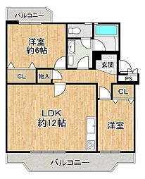 江坂住宅6号棟 2LDKの間取図画像