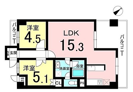 18帖LDKに南向バルコニー。6帖と5.7帖の2洋室で家族構成の変化に対応。動線も効率的です。