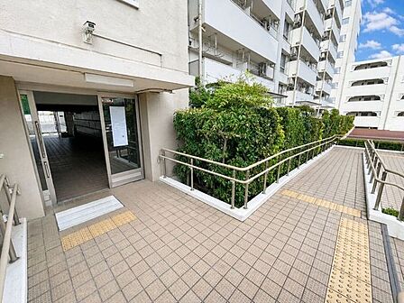 緑を取り入れたアプローチが印象的なエントランス。明るく開放感のある雰囲気です。