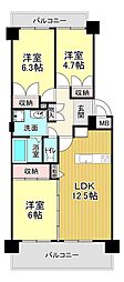 ユニハイム大津朝日ケ丘 3LDKの間取図画像