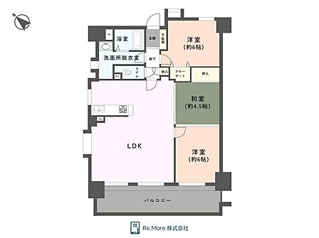機能的な3LDKの間取り図です。リビングを中心に各個室へアクセスでき、家族のコミュニケーションが自然と生まれます。和室は客間やパパ・ママの趣味の部屋、子供の遊び場などマルチに活用可能です！