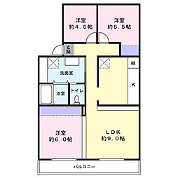 鴨居グリーンハイツ 3LDKの間取図画像