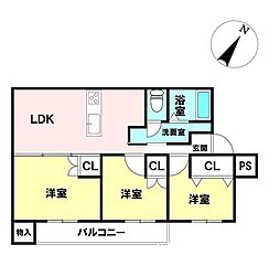 鵜野森団地M 3LDKの間取図画像