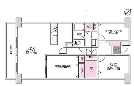 【間取図】2SLDK 専有面積:80.19m2(24.25坪・壁芯)
