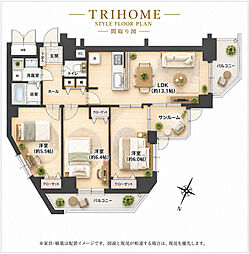 光ハイツ山鼻 3LDKの間取図画像