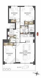 山鼻サンタウン3号館 3LDKの間取図画像