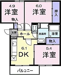 コストバール1 3DKの間取図画像