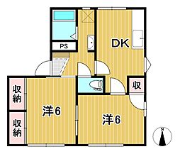 タウニィ山本 2DKの間取図画像