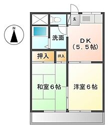 なかみちハイツ 2Kの間取図画像