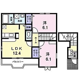 メゾンソレイユ2 2LDKの間取図画像