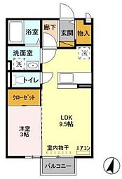 ヴィラドエル2 1LDKの間取図画像