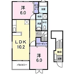 オリゾンB 2LDKの間取図画像