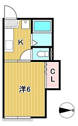 くがやコーポB 1Kの間取図画像