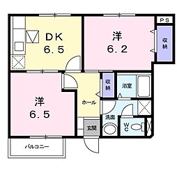 ア・ラ・モード・カルティエC棟 2DKの間取図画像