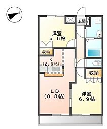 オパール・サン・セリテ 2LDKの間取図画像