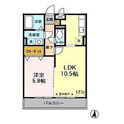 グレースヒルズ1 1LDKの間取図画像