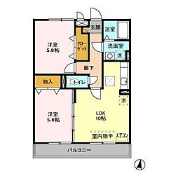 グレースヒルズ2 2LDKの間取図画像
