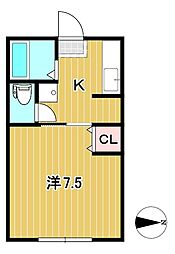 メゾンドのがみB 1Kの間取図画像