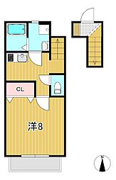 メールシャン 1Kの間取図画像