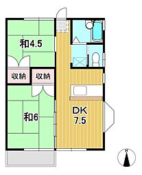 大進ハイツ 2DKの間取図画像