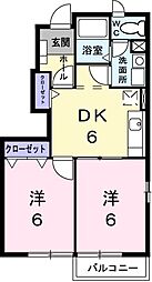 サンパティークB 2DKの間取図画像